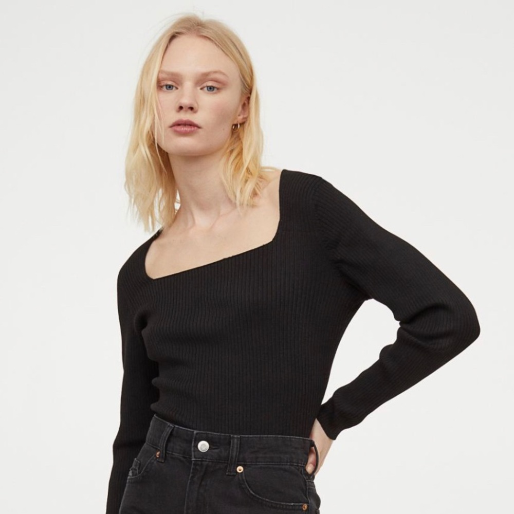 Square Neck Long Sleeve Knit Top